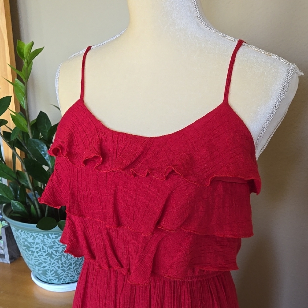 Red Ruffled Midi Sundress - Picture 4 of 7
